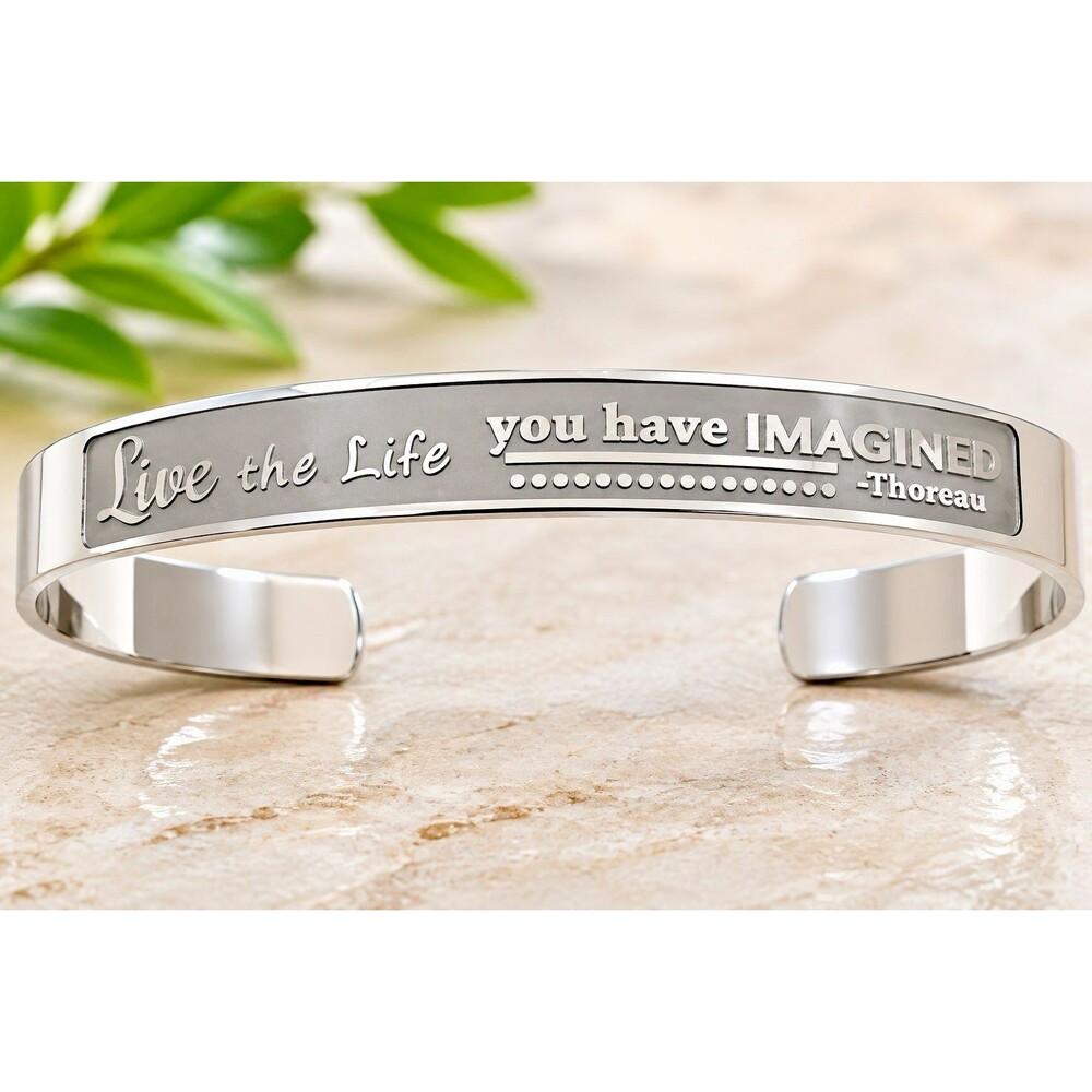 Motivational Cuff Bracelet Thoreau Quote “Live The Life You Have Imagined”